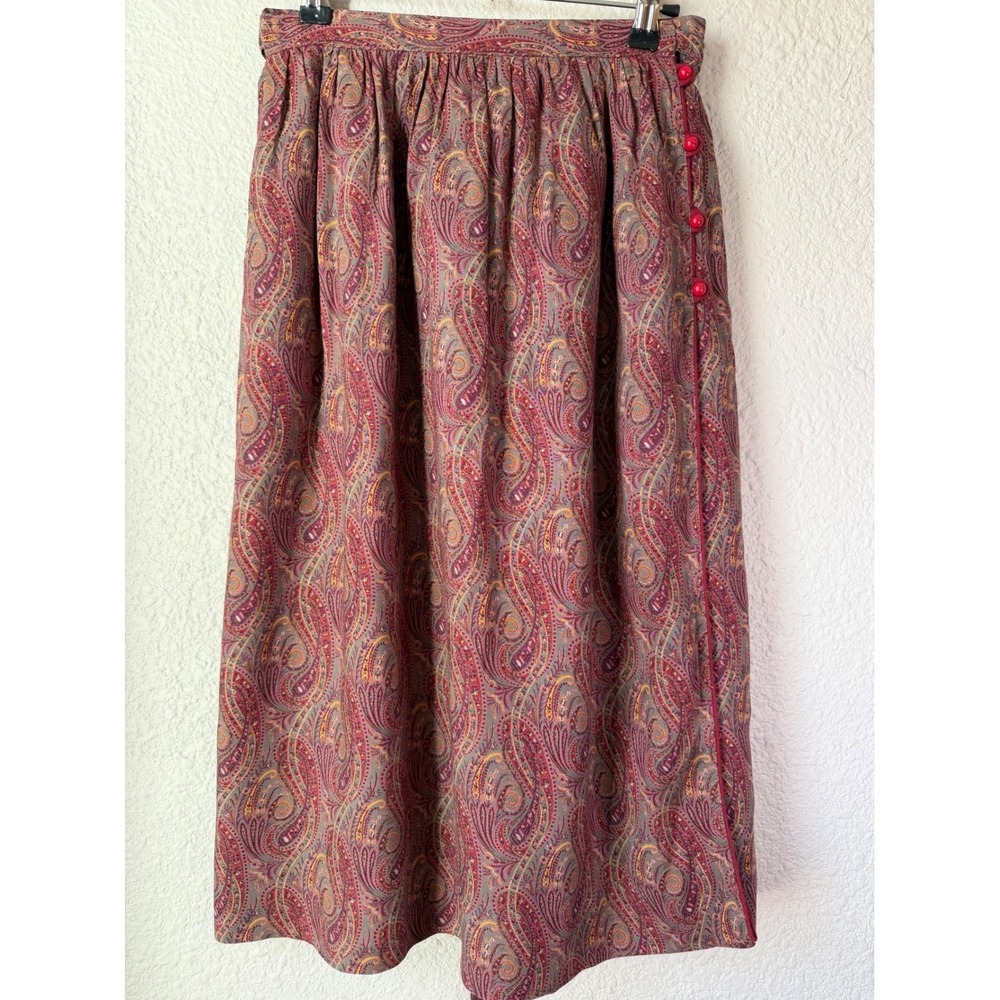 60s/70s ILGWU Vintage Paisley Print Full Length Skirt‎ Made In USA